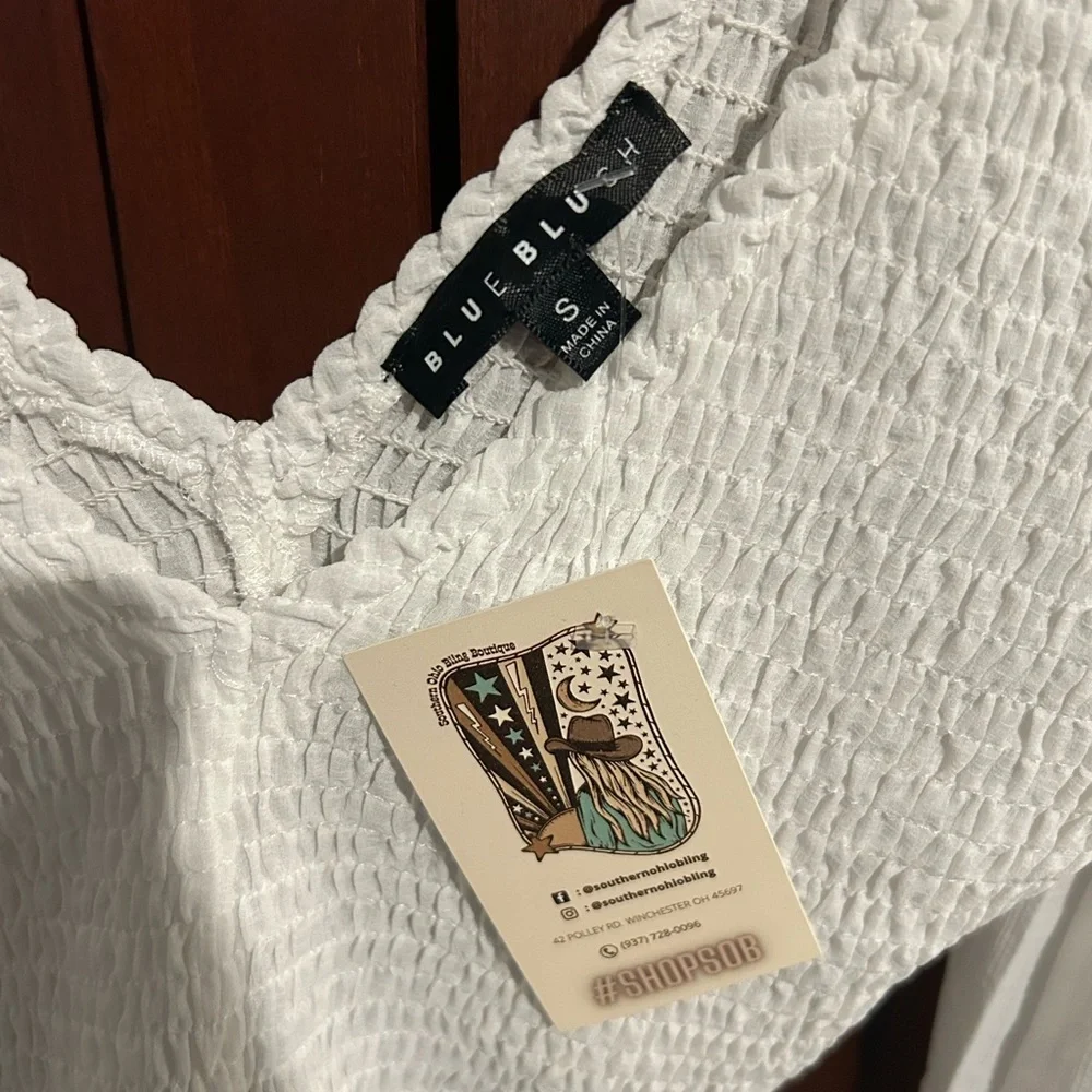 NWT Off White long sleeve Crop Top Smocking Detail - Small